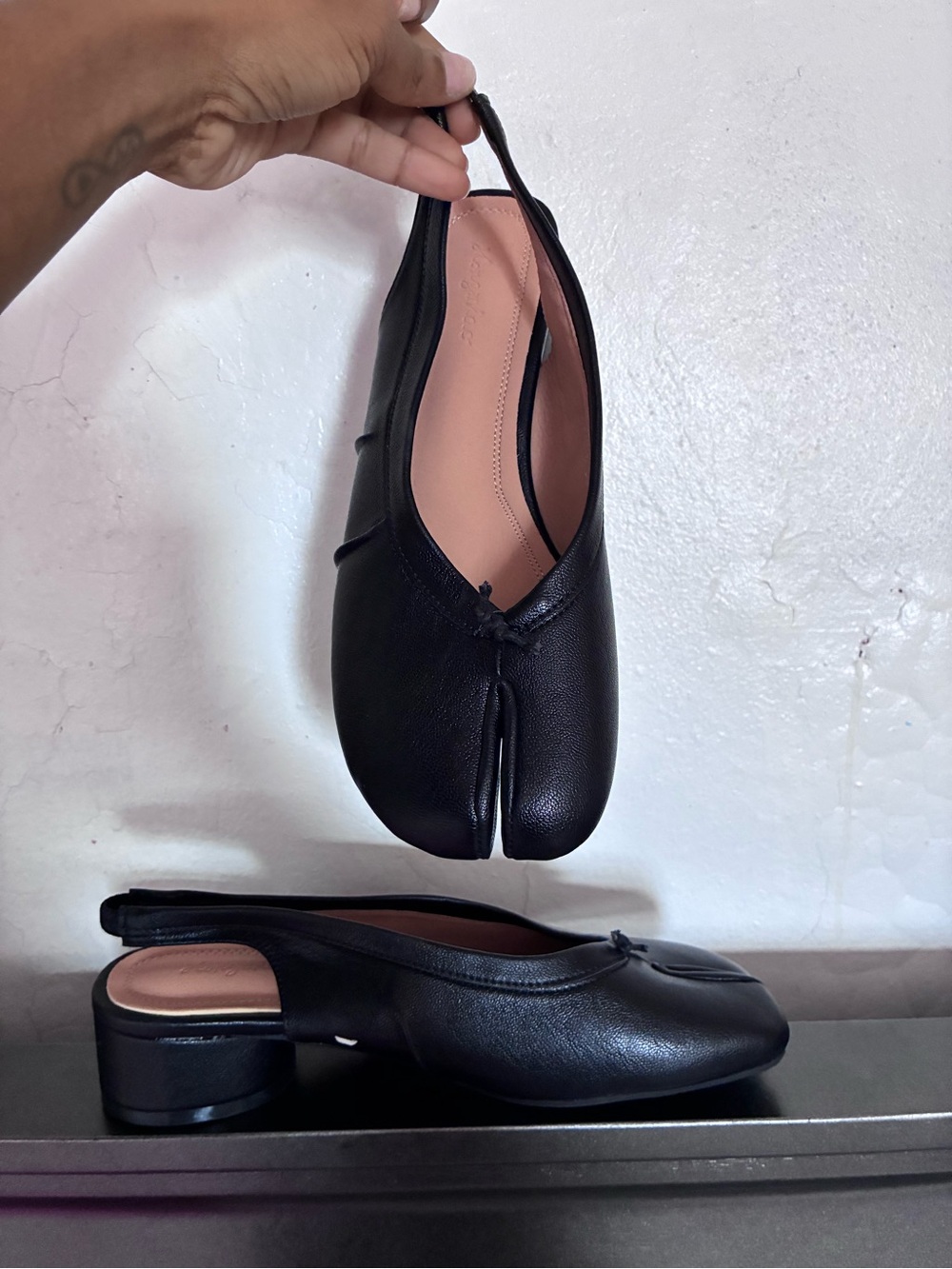 Black Split-Toe Slingback Ballet Flats - Women